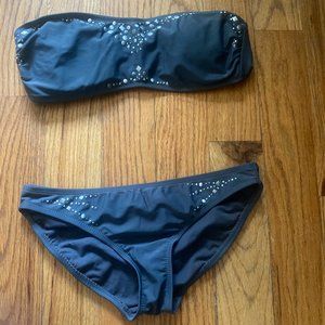 Grey strapless bikini with metallic detailing